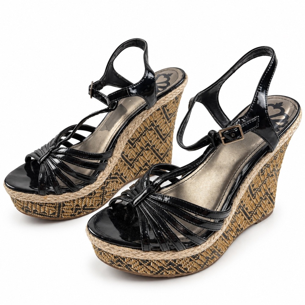 Fergalicious Vintage Y2K Black Strappy Platform Wedges Women's Size 6